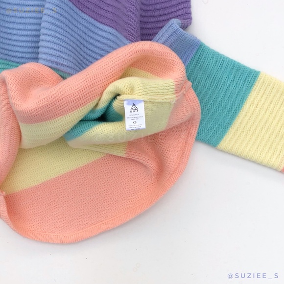 UNIF Frost Pastel Rainbow Striped Oversized Ribbed Mockneck Sweater XS - Picture 14 of 16